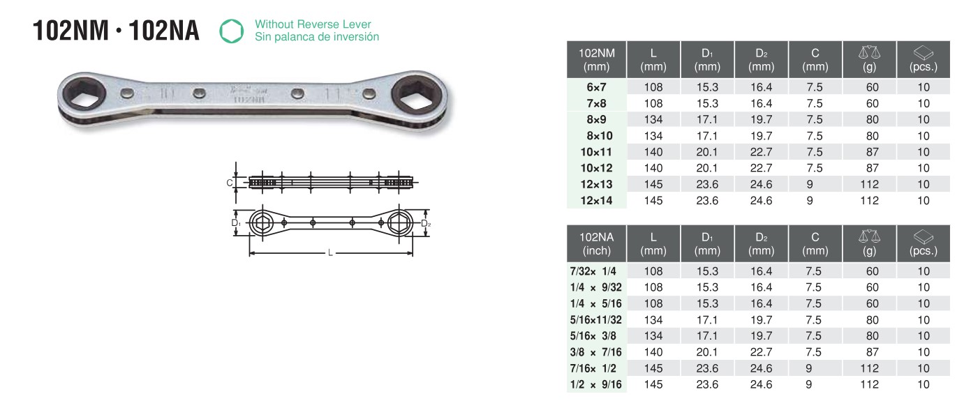 Without Reverse Lever Ratcheting Ring Wrench 102NM Chart