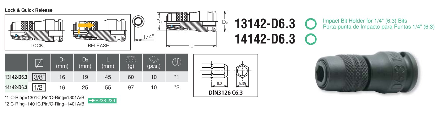 3/8" Impact Bit Holder 13142-D6.3 chart