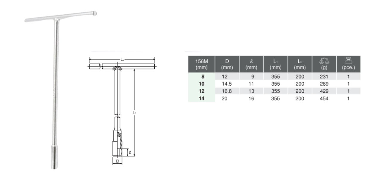 6-point Deep Hexagonal Larga T-Type Wrench 156M Chart