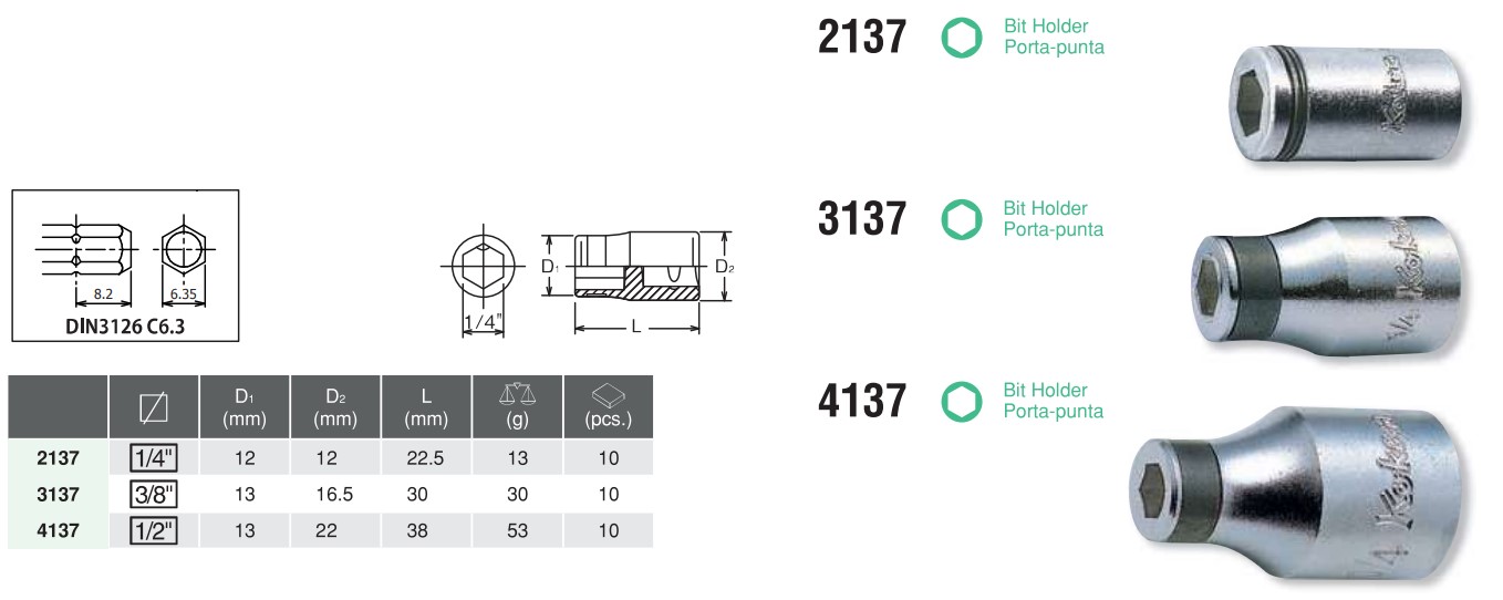 1/4" Bit Holder 2137 Chart
