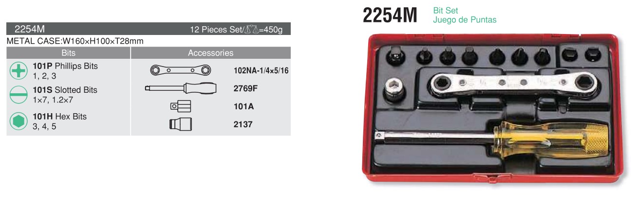 12 Pieces Bit Set Ratcheting Ring Wrench 2254M Chart