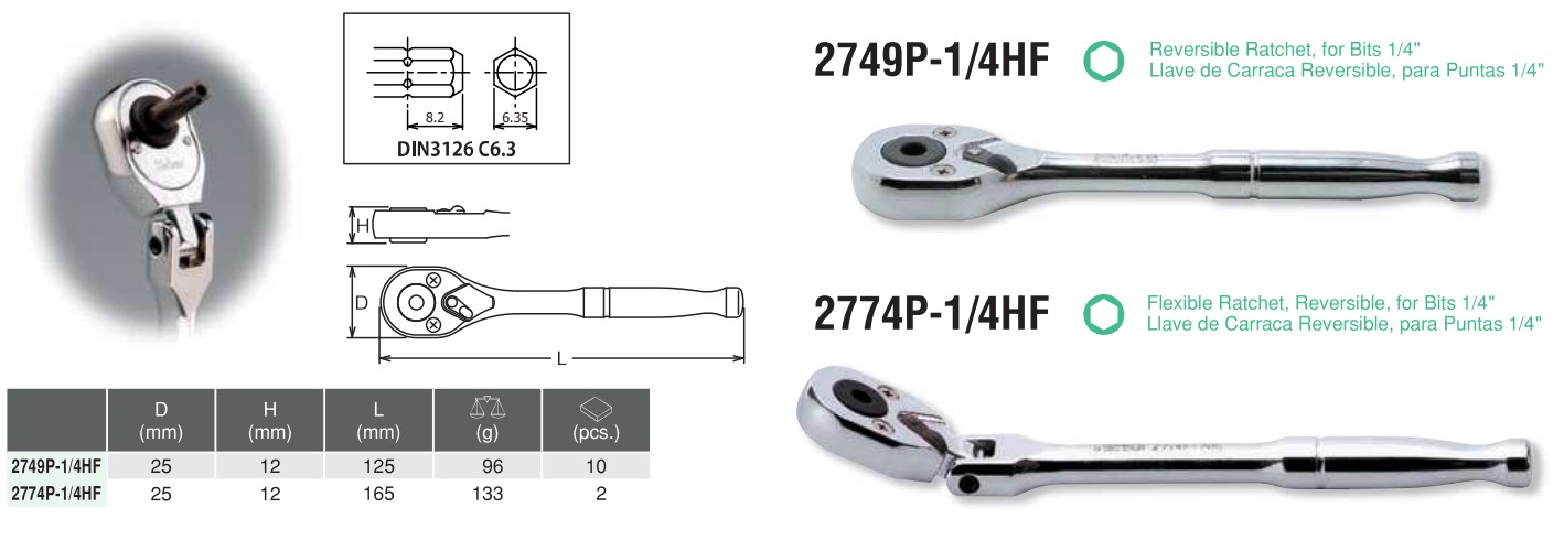 Reversible Ratchet for Bits 1/4" 2749P-1/4HF Chart
