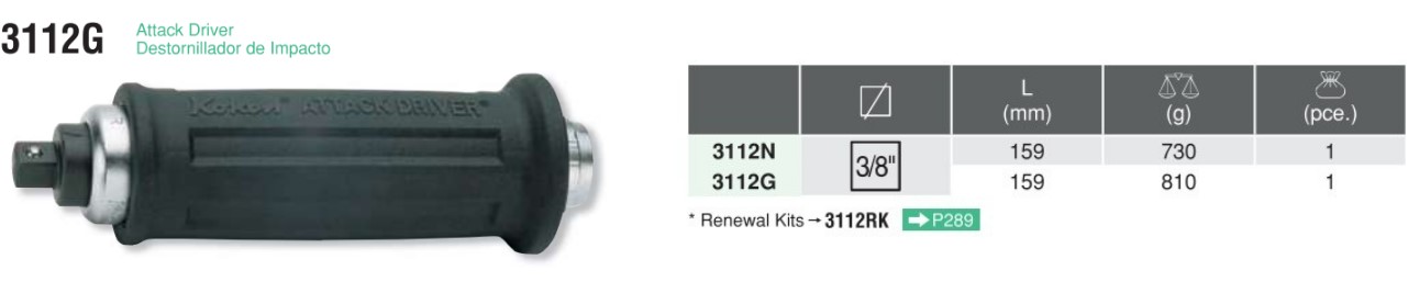 3/8" Attack Driver 3112G Chart