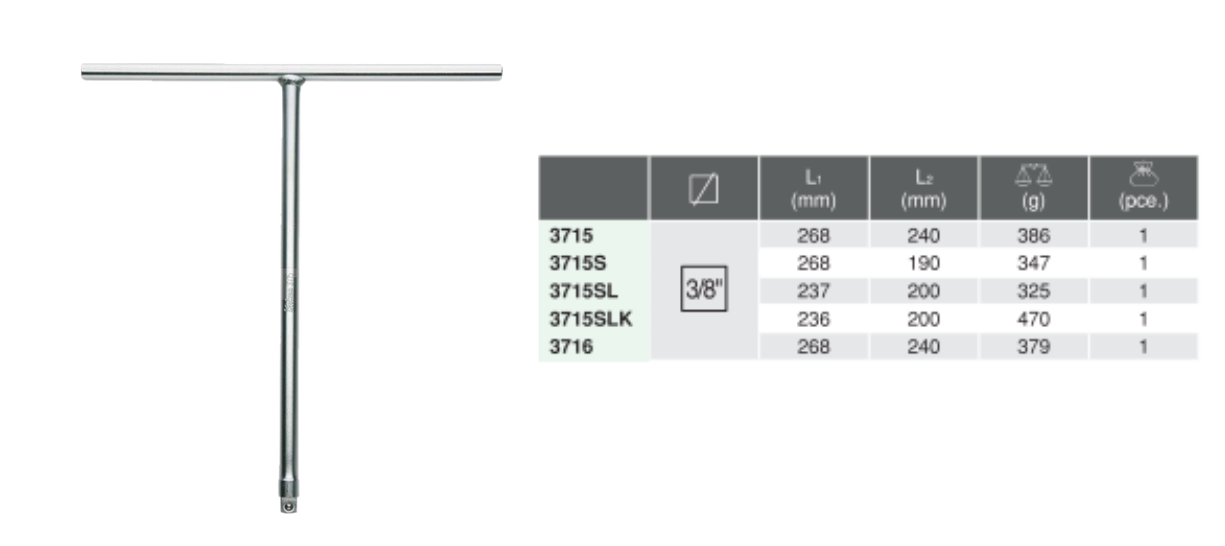 T- Handle T-Type Wrench 3715 Chart