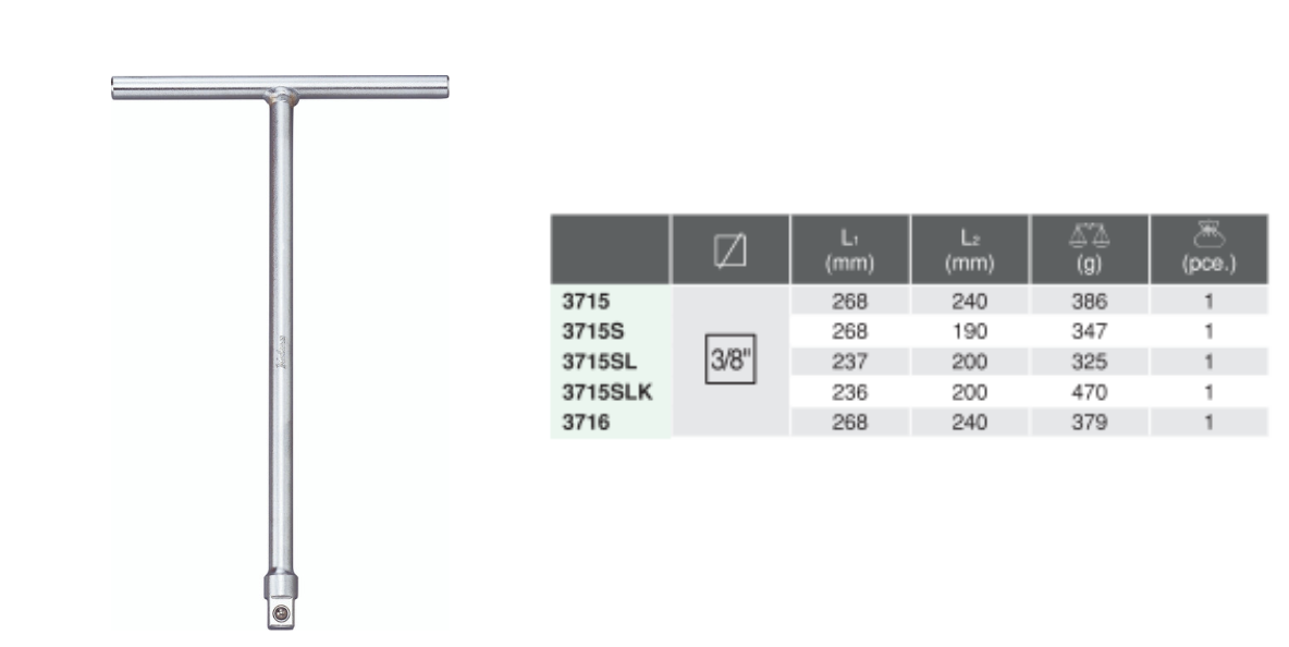 T- Handle T-Type Wrench 3715S Chart
