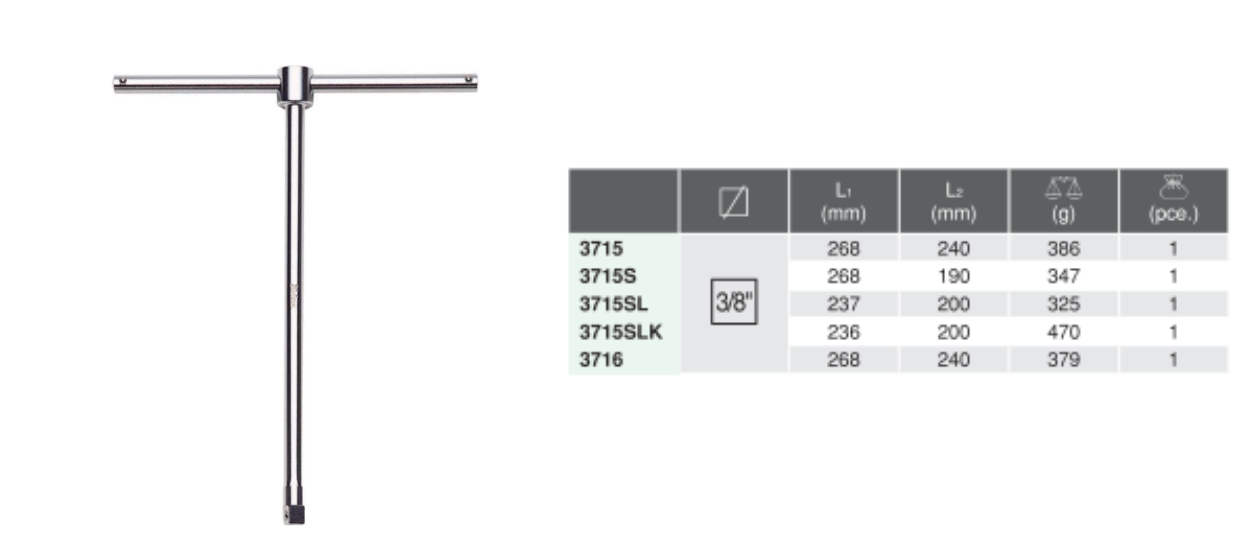 T- Handle T-Type Wrench 3715SL Chart