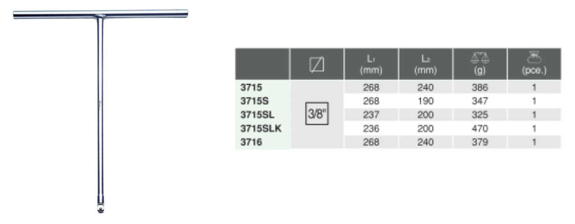 T- Handle T-Type Wrench 3716 Chart