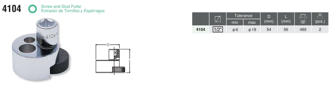 1/2" Screw and Stud Pullers 4104 Chart