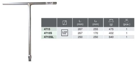 1/2" T-Handle T-Type Wrench 4715 Chart