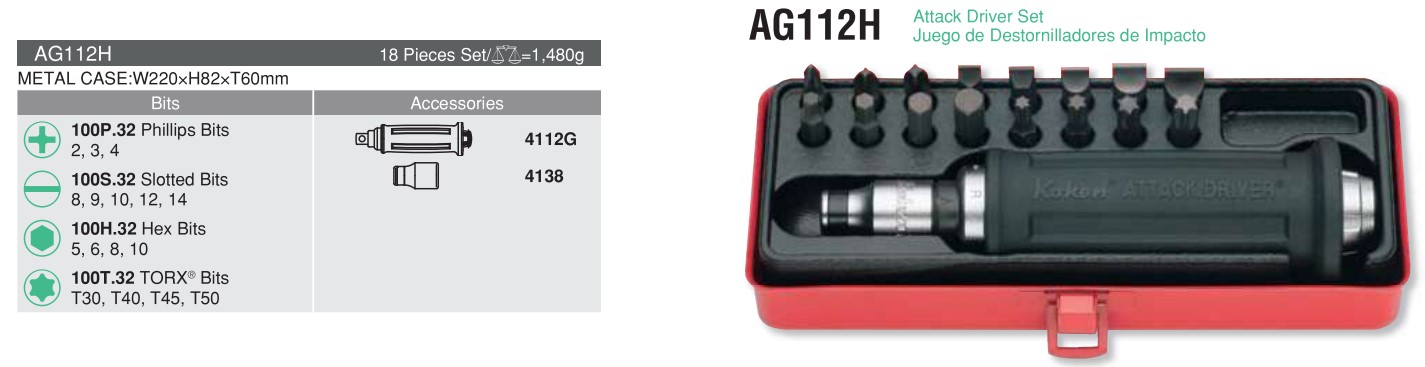 18 Pieces Attack Driver Set AG112H Chart