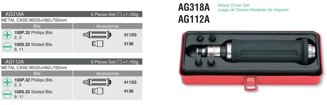 6 Pieces Attack Driver Set AG318A Chart