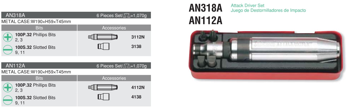 6 Pieces Attack Driver Set AN318A Chart