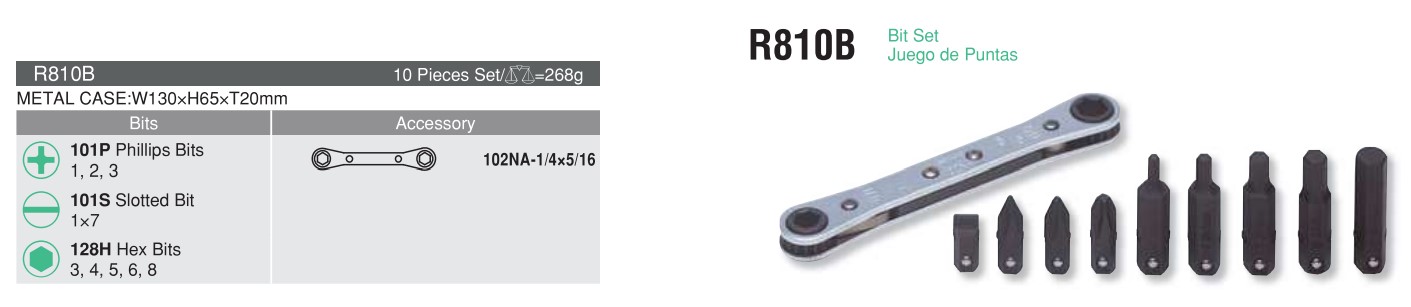 10 pieces Bit Set R810B Chart
