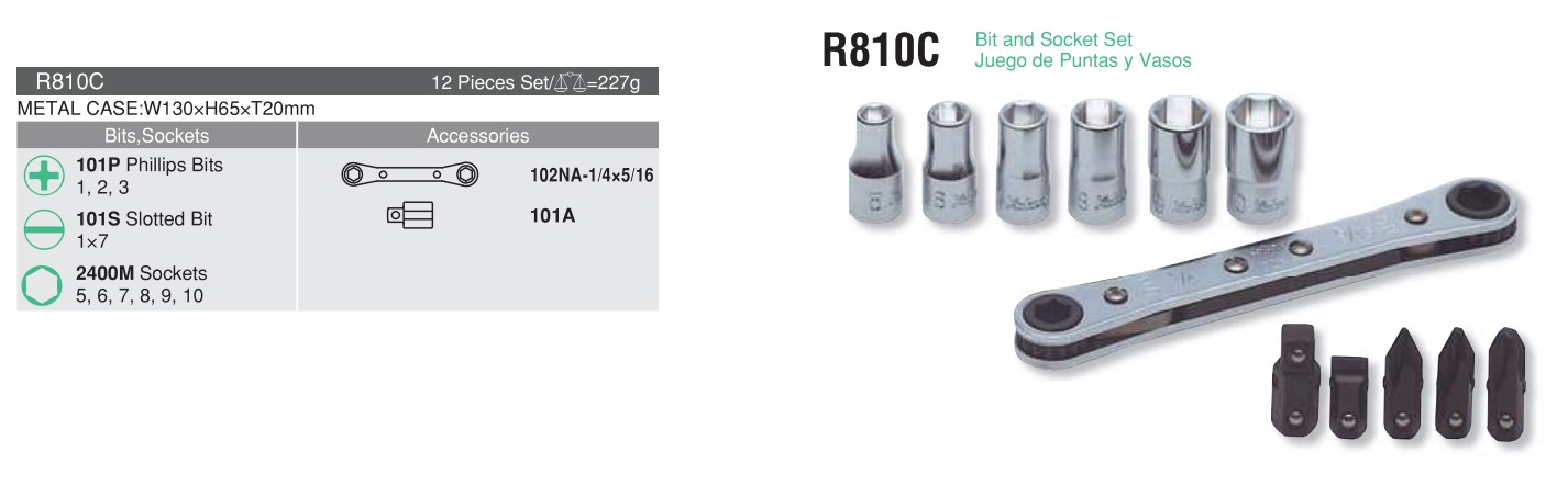 12 pieces Bit Set R810C Chart