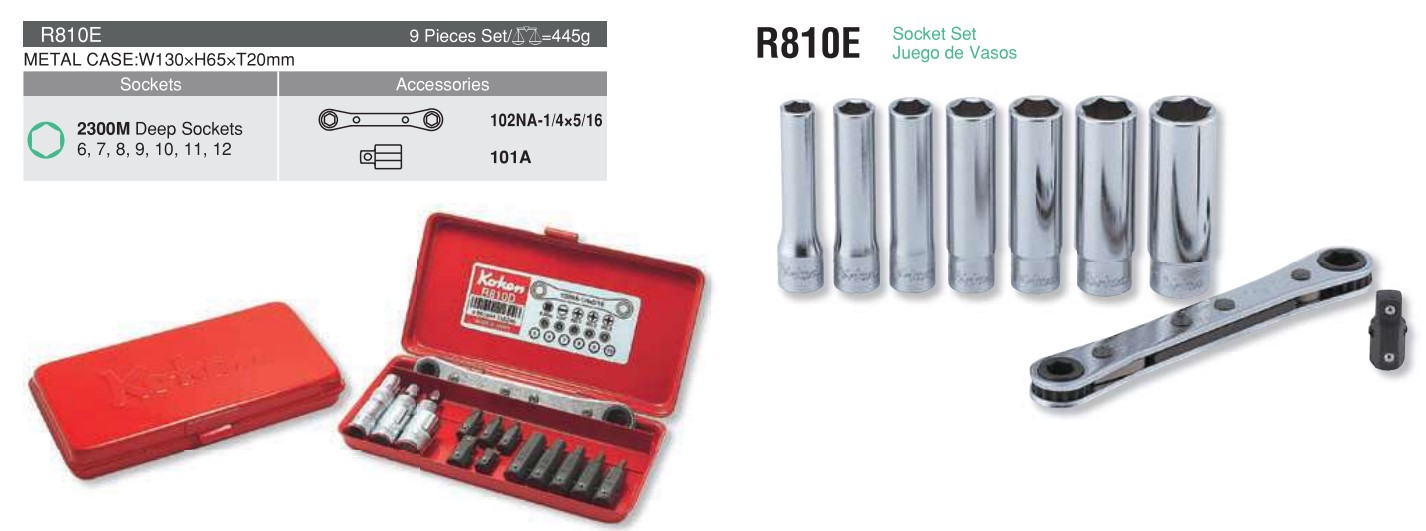 9 pieces Bit Set R810E Chart