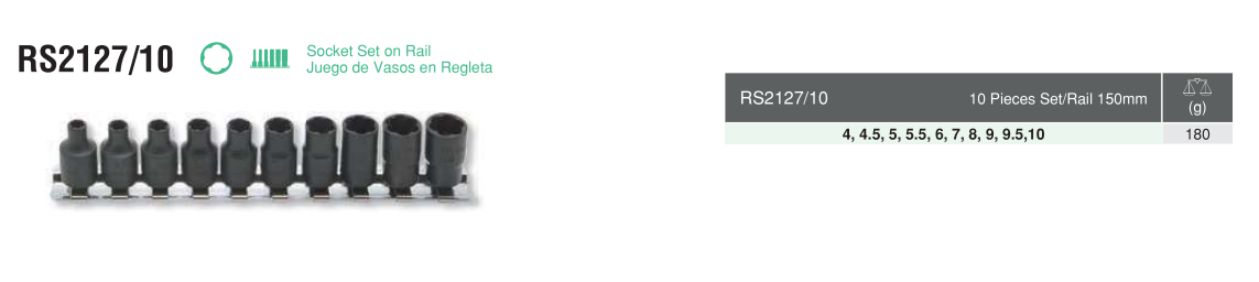 Socket Set on Rail RS2127/10 Chart